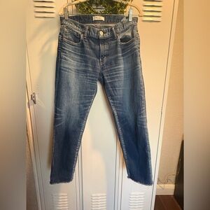 MOUSSY Vintage Warren Jeans Sz 29 Light Distressed Medium Wash Raw Hem